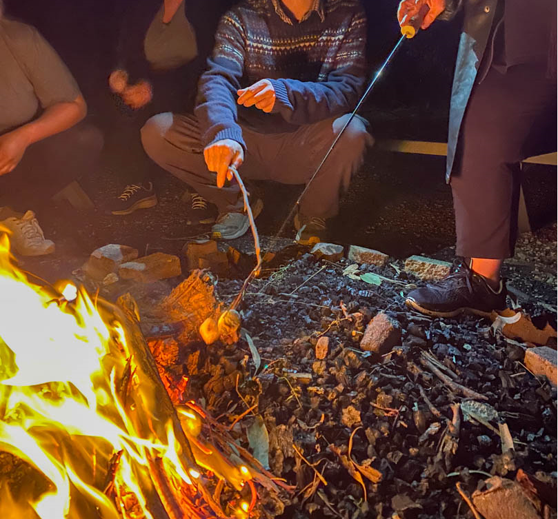 camp by fire